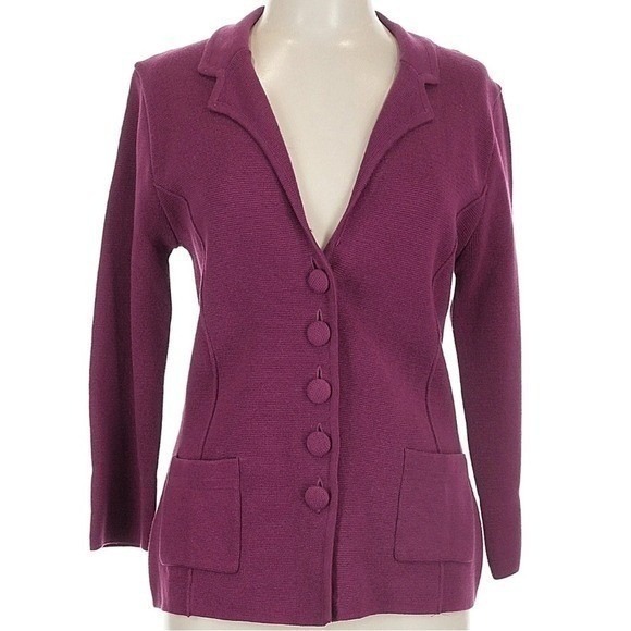 Grace Sweaters - Grace Milano Cardigan Women Large Magenta Purple Cotton Knit Blazer Button Front